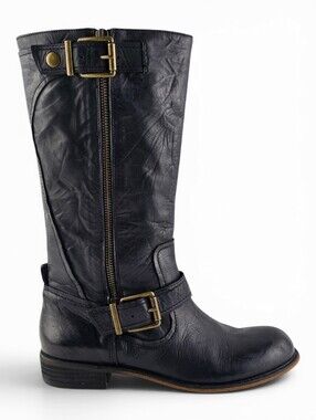 Gianni Bini Women's Leather Tall Moto Block Heel Riding Boots Black 6.5